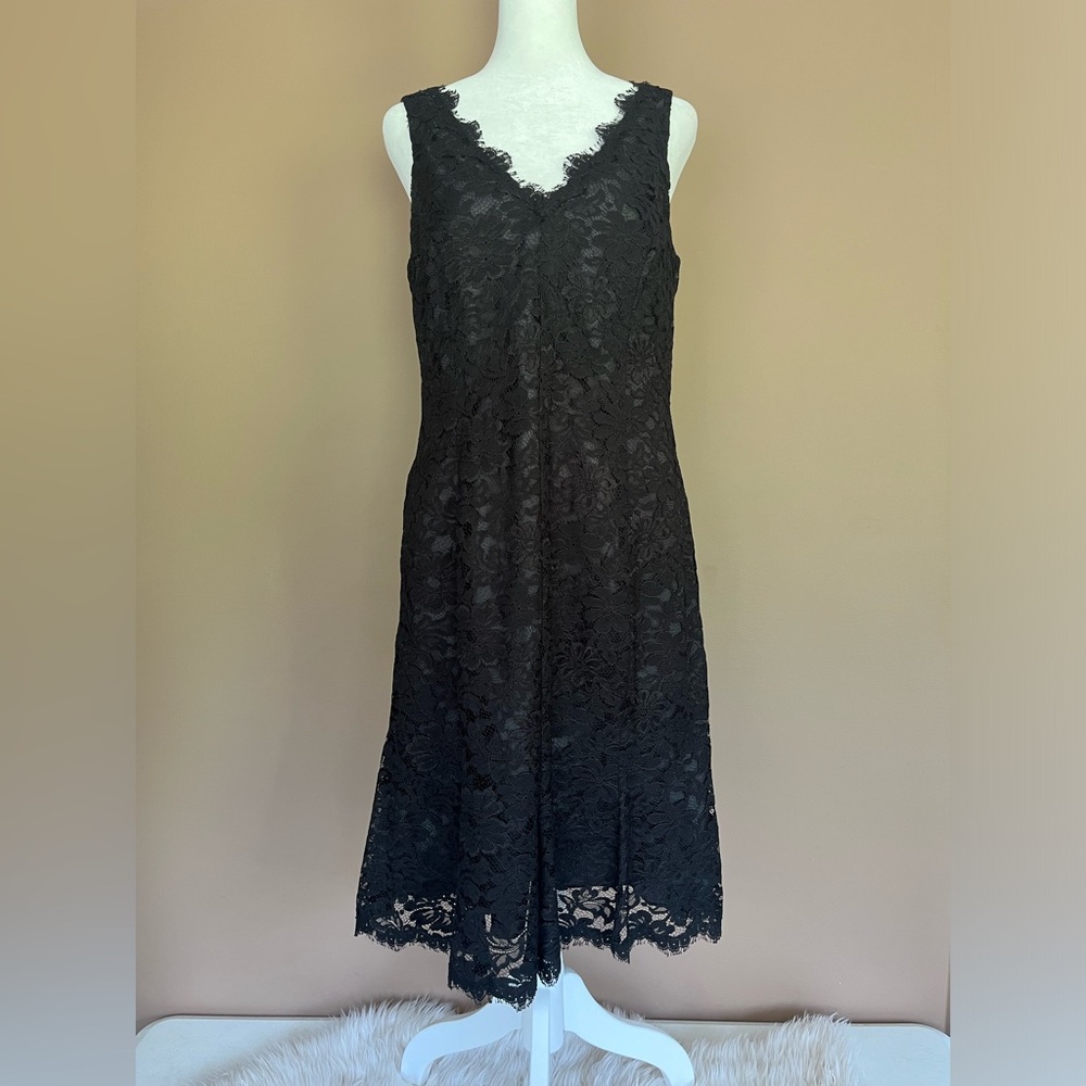 Anne Klein Black Lace A-Line Sleeveless Dress